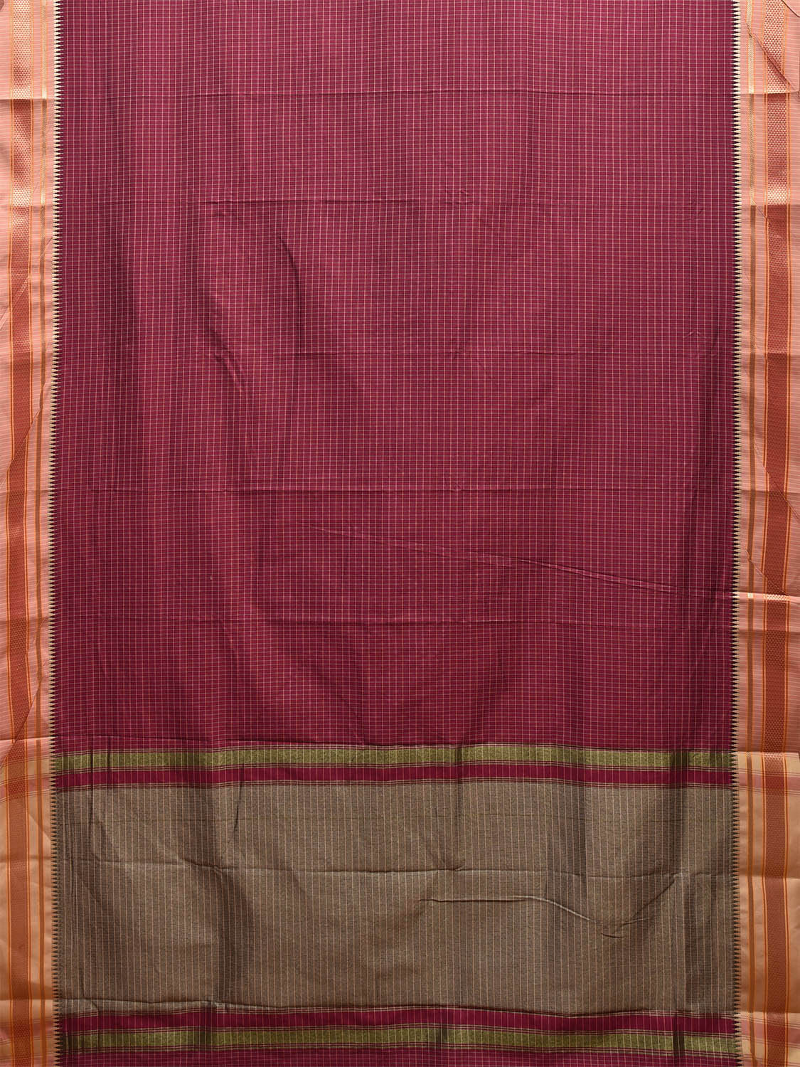 Magenta Bamboo Cotton Viscose Silk Saree with Checks Design No Blouse bc0441