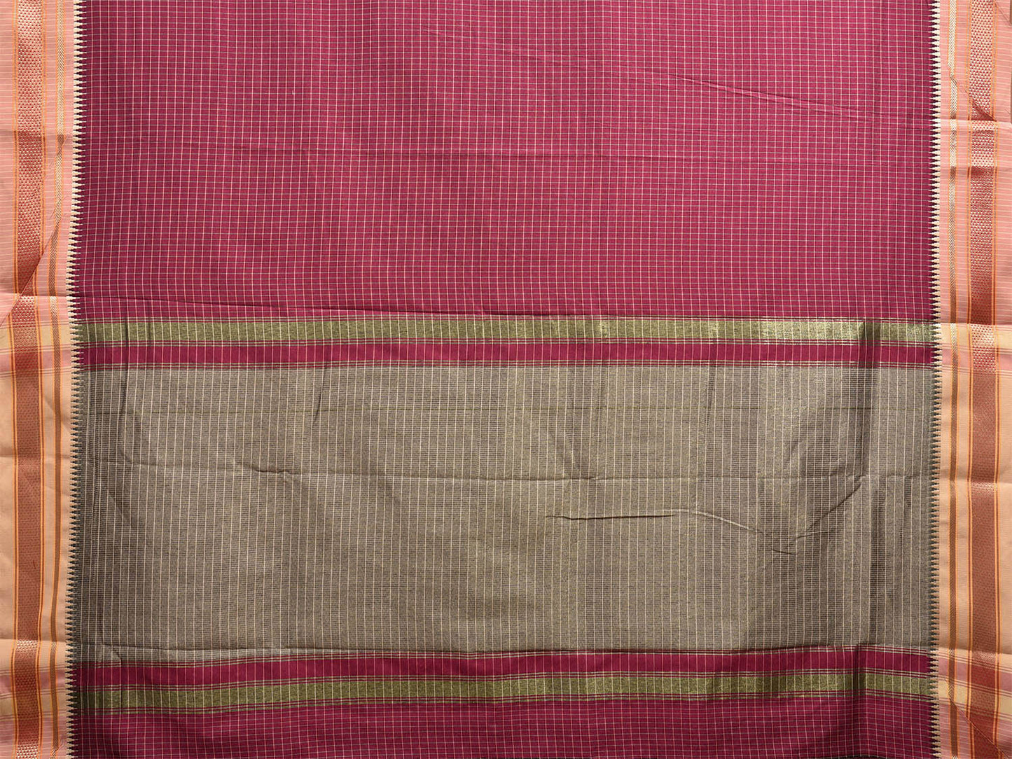 Magenta Bamboo Cotton Viscose Silk Saree with Checks Design No Blouse bc0441