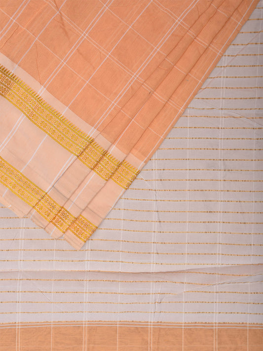 Orange Bamboo Cotton Saree with Big Checks Design No Blouse bc0444