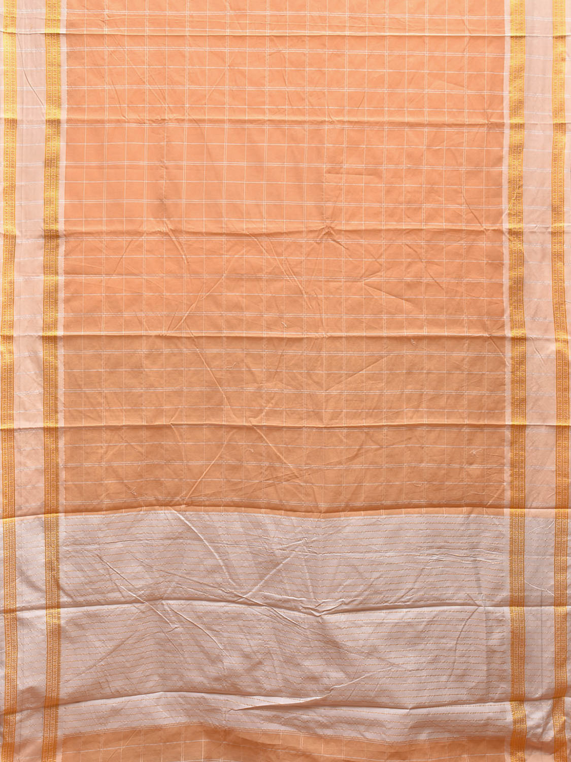 Orange Bamboo Cotton Saree with Big Checks Design No Blouse bc0444