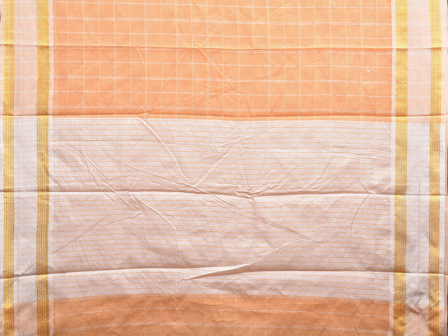 Orange Bamboo Cotton Saree with Big Checks Design No Blouse bc0444