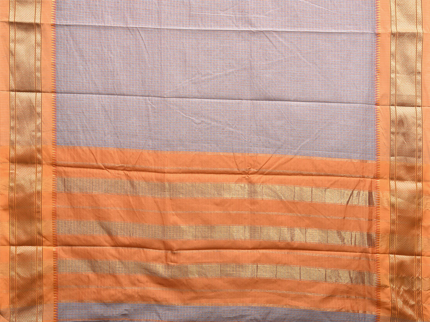 Light Grey and Mustard Bamboo Cotton Saree with Checks Design No Blouse bc0446