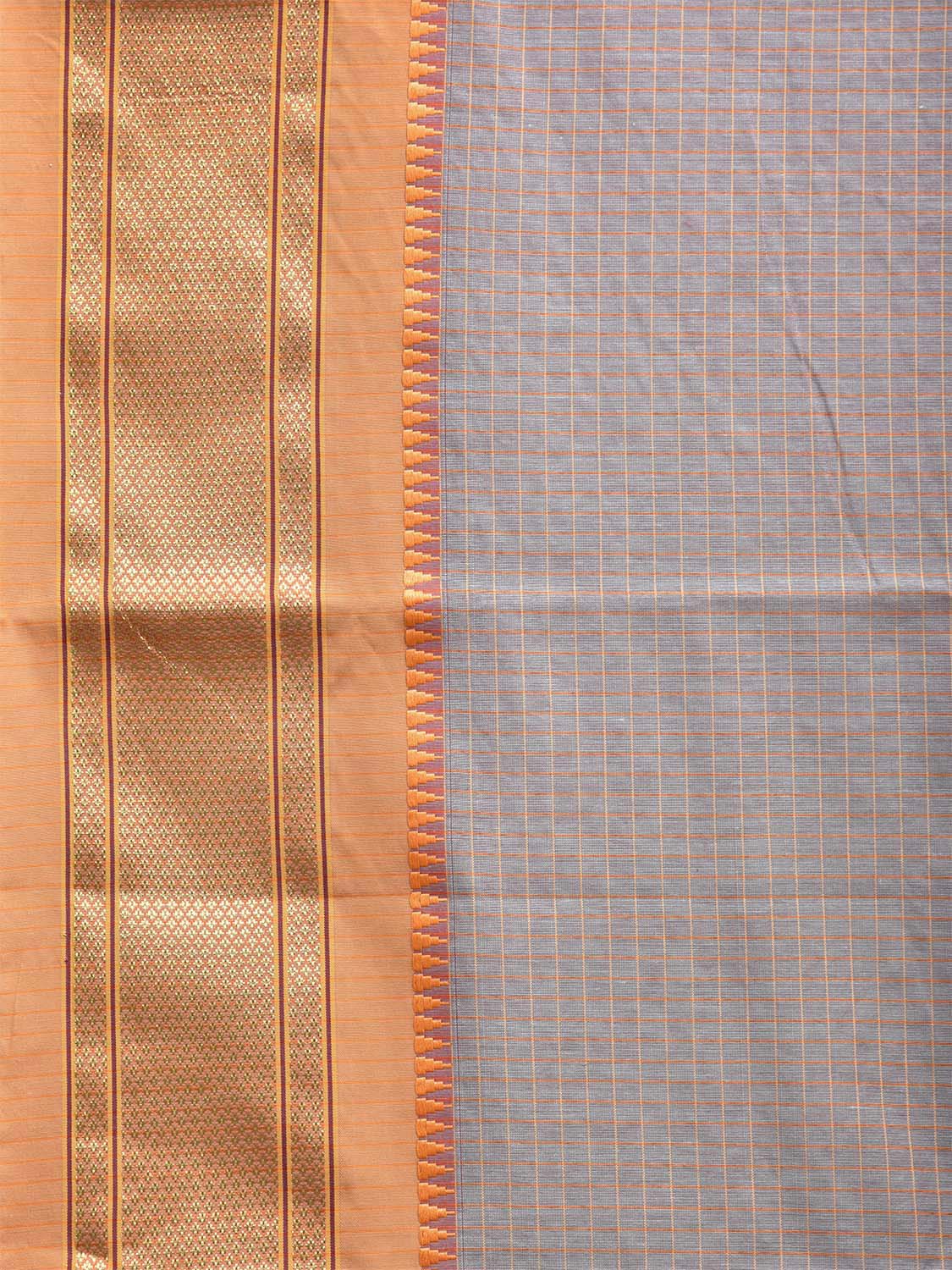 Light Grey and Mustard Bamboo Cotton Saree with Checks Design No Blouse bc0446