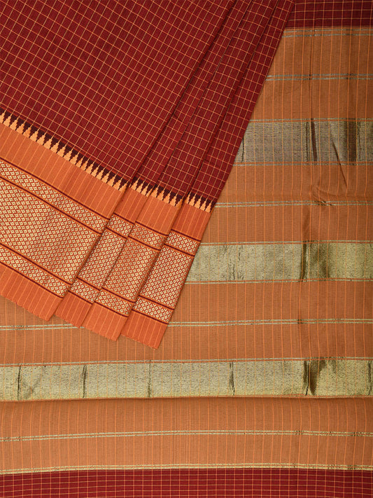 Rust and Mustard Bamboo Cotton Saree with Checks Design No Blouse bc0447