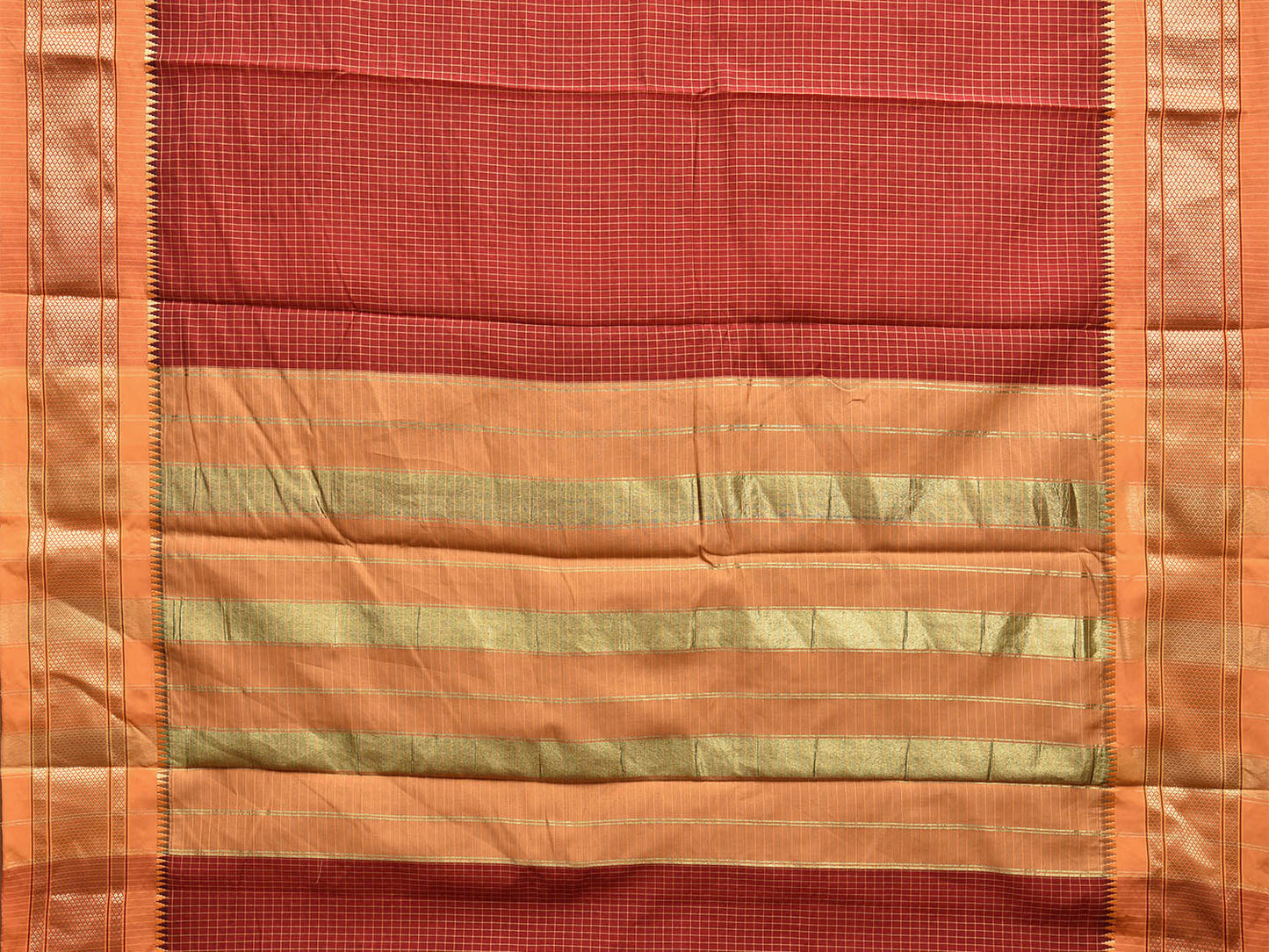 Rust and Mustard Bamboo Cotton Saree with Checks Design No Blouse bc0447