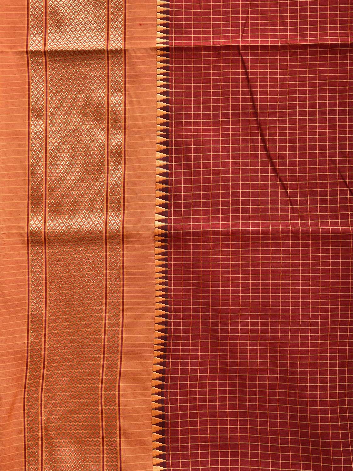 Rust and Mustard Bamboo Cotton Saree with Checks Design No Blouse bc0447