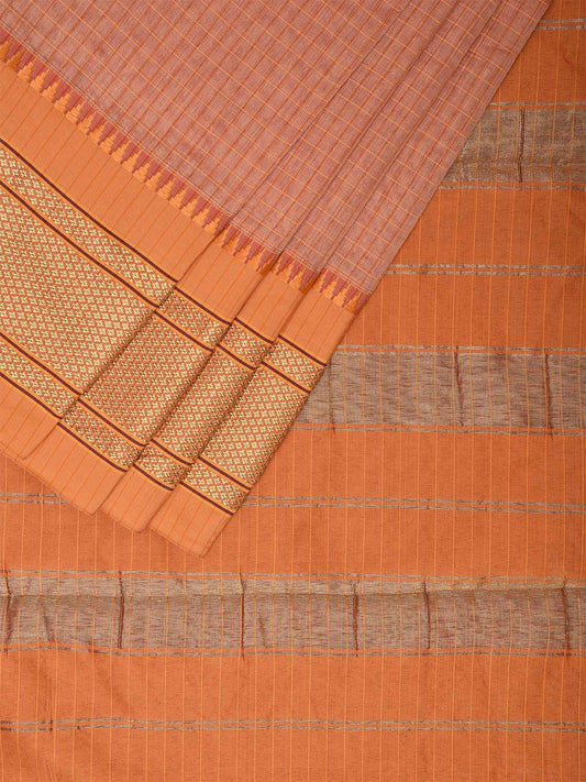 Cream and Mustard Bamboo Cotton Saree with Checks Design No Blouse bc0448