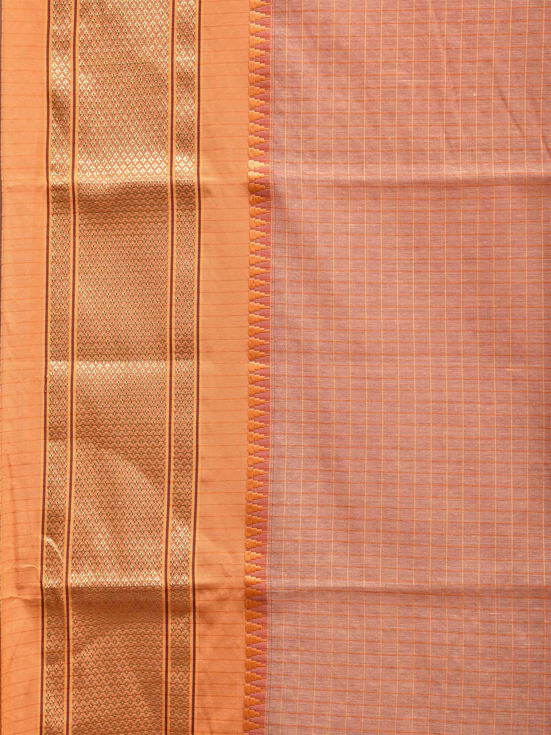 Cream and Mustard Bamboo Cotton Saree with Checks Design No Blouse bc0448