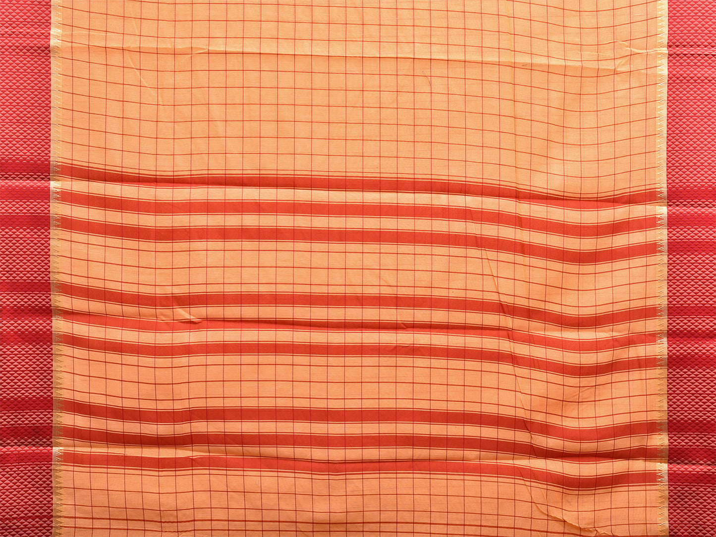 Light Orange and Red Bamboo Cotton Saree with Big Checks Design No Blouse bc0450