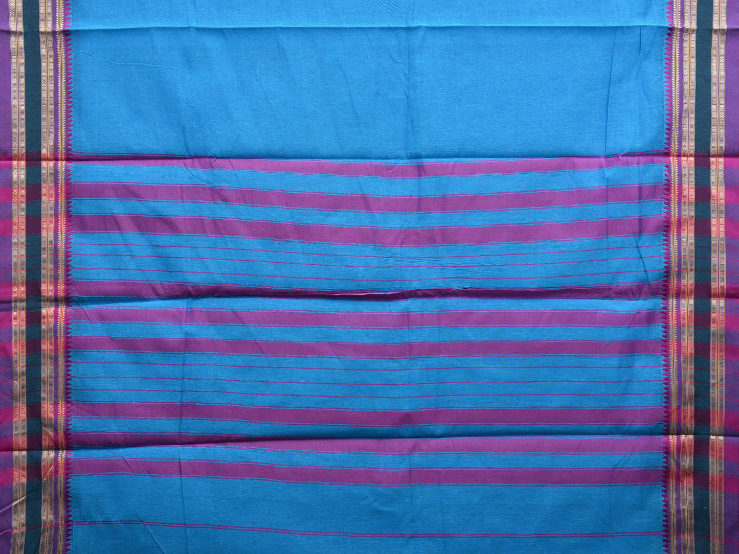 Blue and Purple Bamboo Cotton Plain Saree with Strips Pallu Design No Blouse bc0458