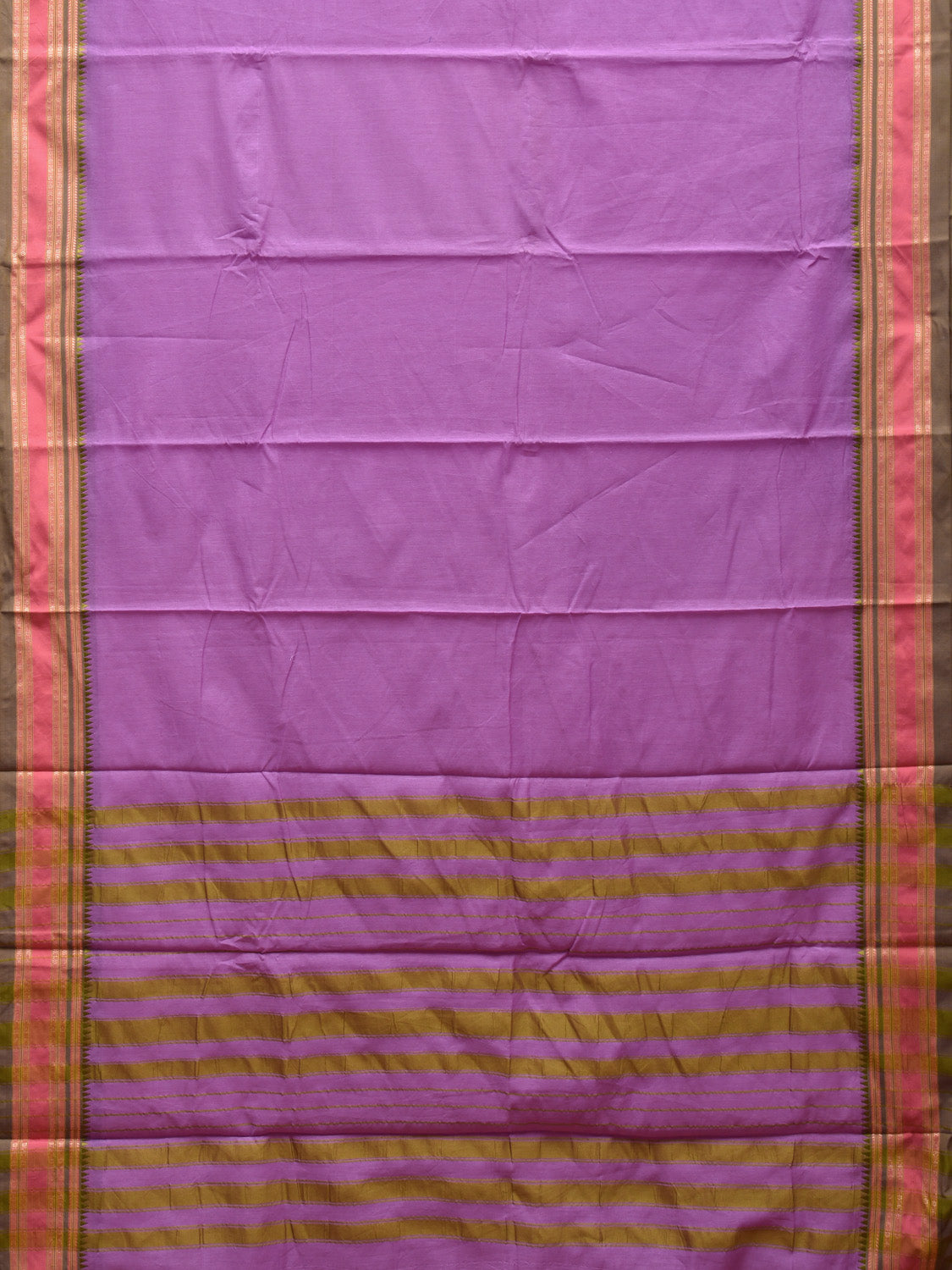 Lavender and Green Bamboo Cotton Plain Saree with Strips Pallu Design No Blouse bc0459