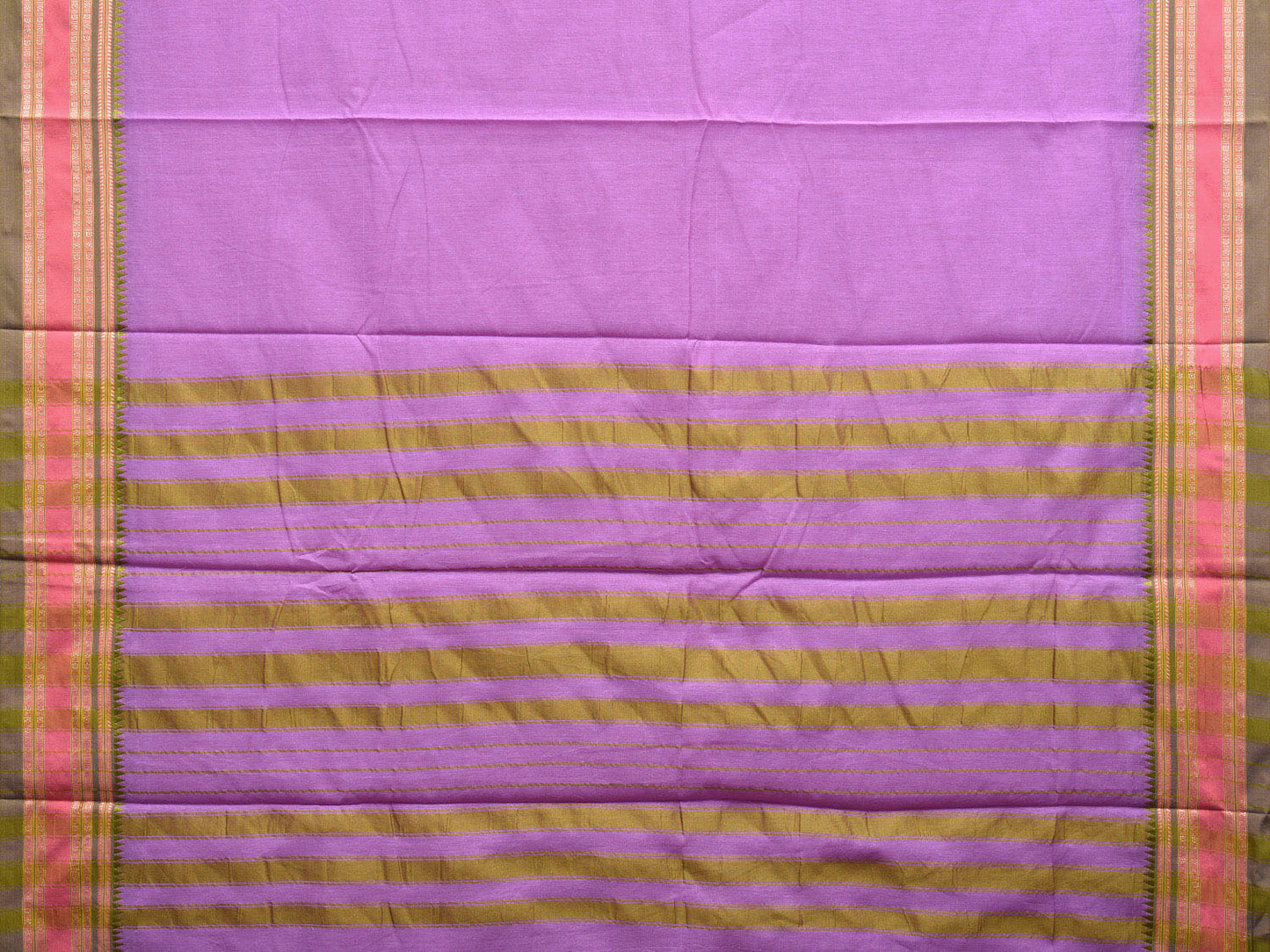 Lavender and Green Bamboo Cotton Plain Saree with Strips Pallu Design No Blouse bc0459