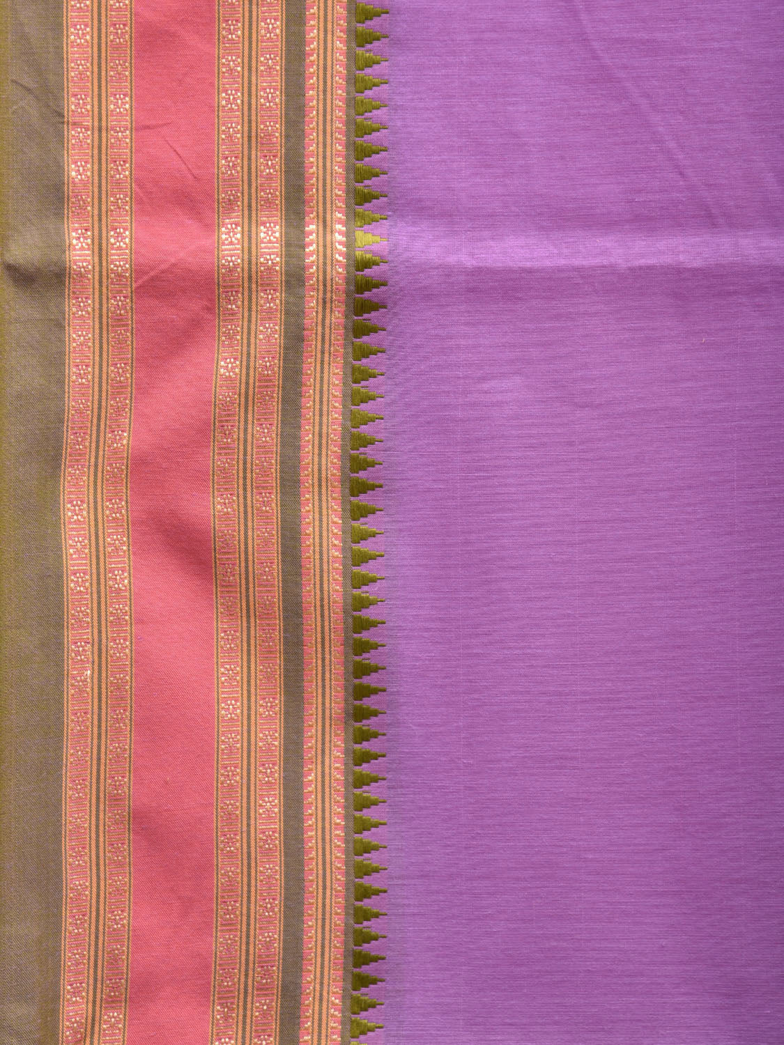 Lavender and Green Bamboo Cotton Plain Saree with Strips Pallu Design No Blouse bc0459