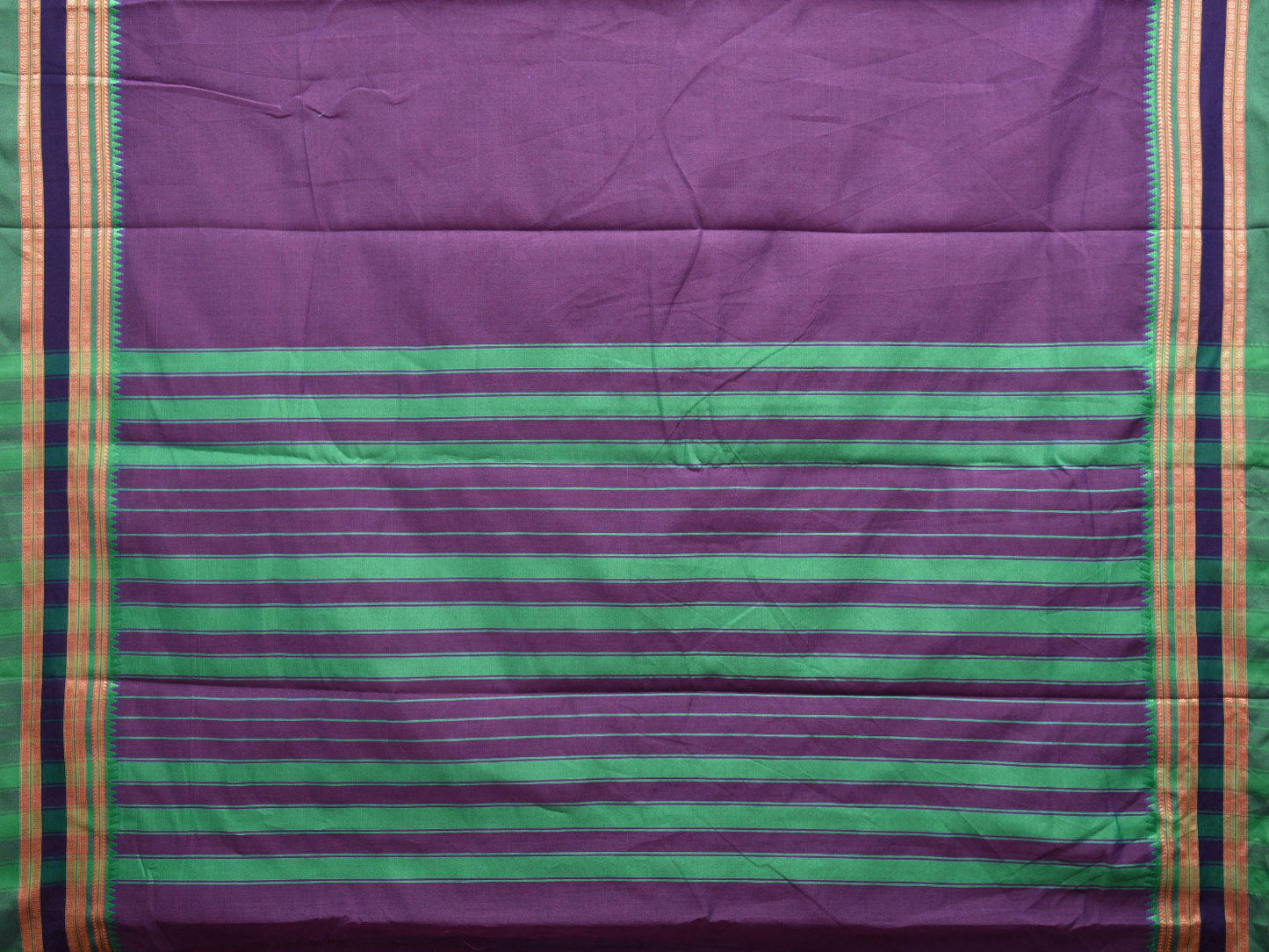 Purple and Turquoise Bamboo Cotton Plain Saree with Strips Pallu Design No Blouse bc0461