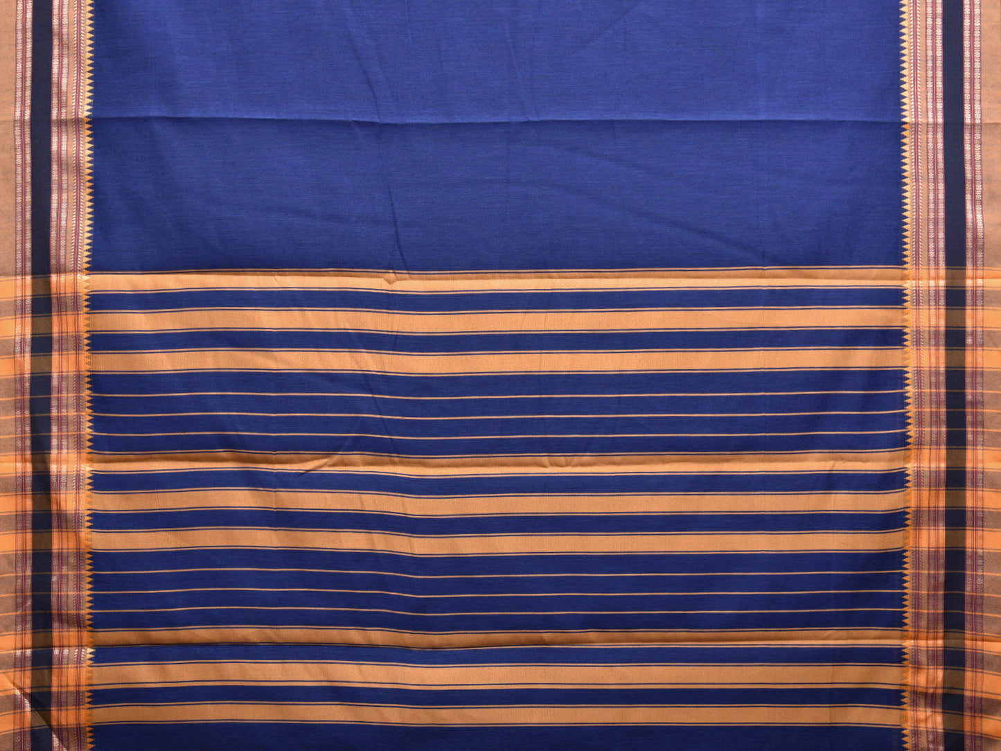 Blue and Mustard Bamboo Cotton Plain Saree with Strips Pallu Design No Blouse bc0462