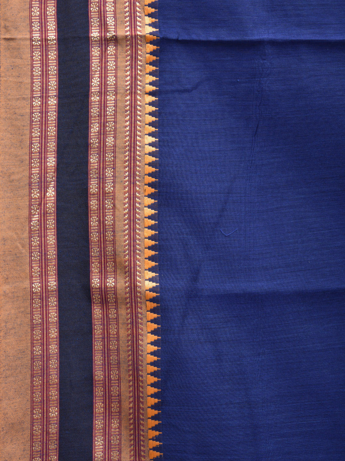 Blue and Mustard Bamboo Cotton Plain Saree with Strips Pallu Design No Blouse bc0462