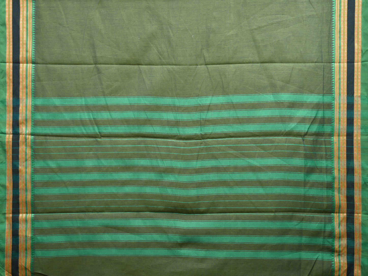 Green and Turquoise Bamboo Cotton Plain Saree with Strips Pallu Design No Blouse bc0463