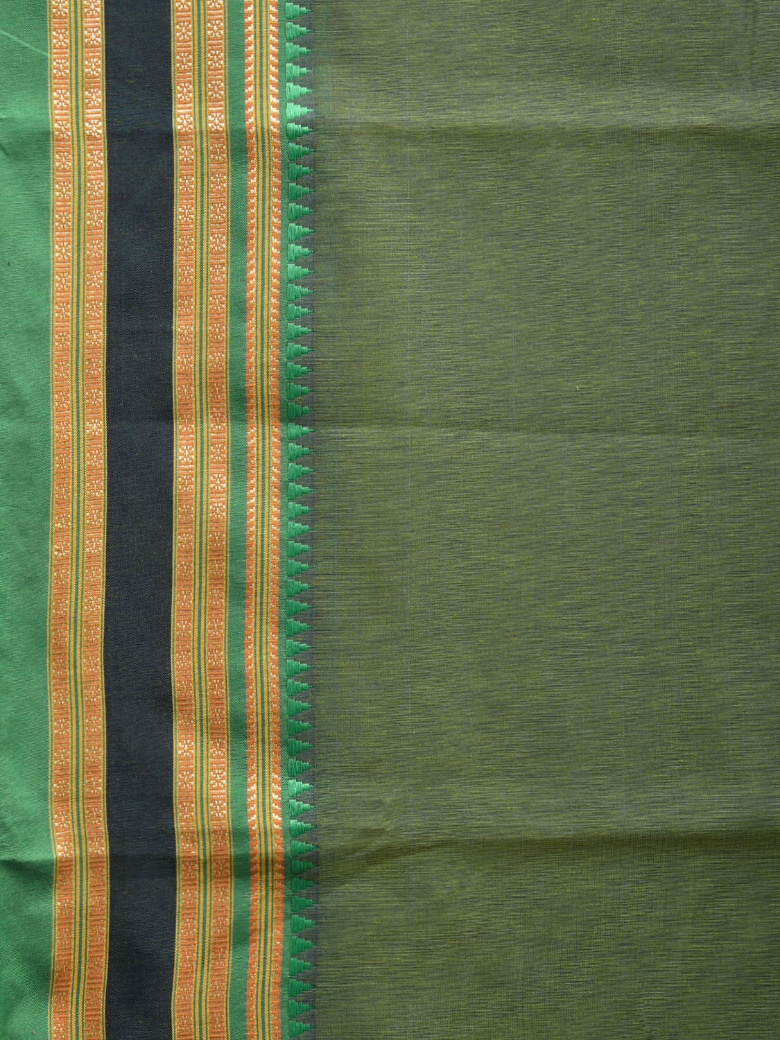 Green and Turquoise Bamboo Cotton Plain Saree with Strips Pallu Design No Blouse bc0463