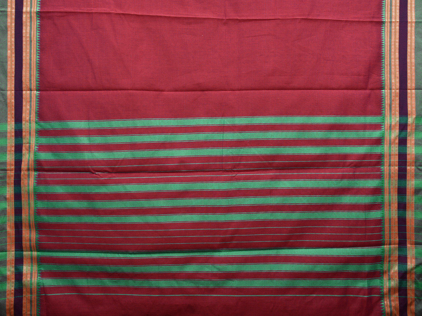 Maroon and Turquoise Bamboo Cotton Plain Saree with Strips Pallu Design No Blouse bc0464