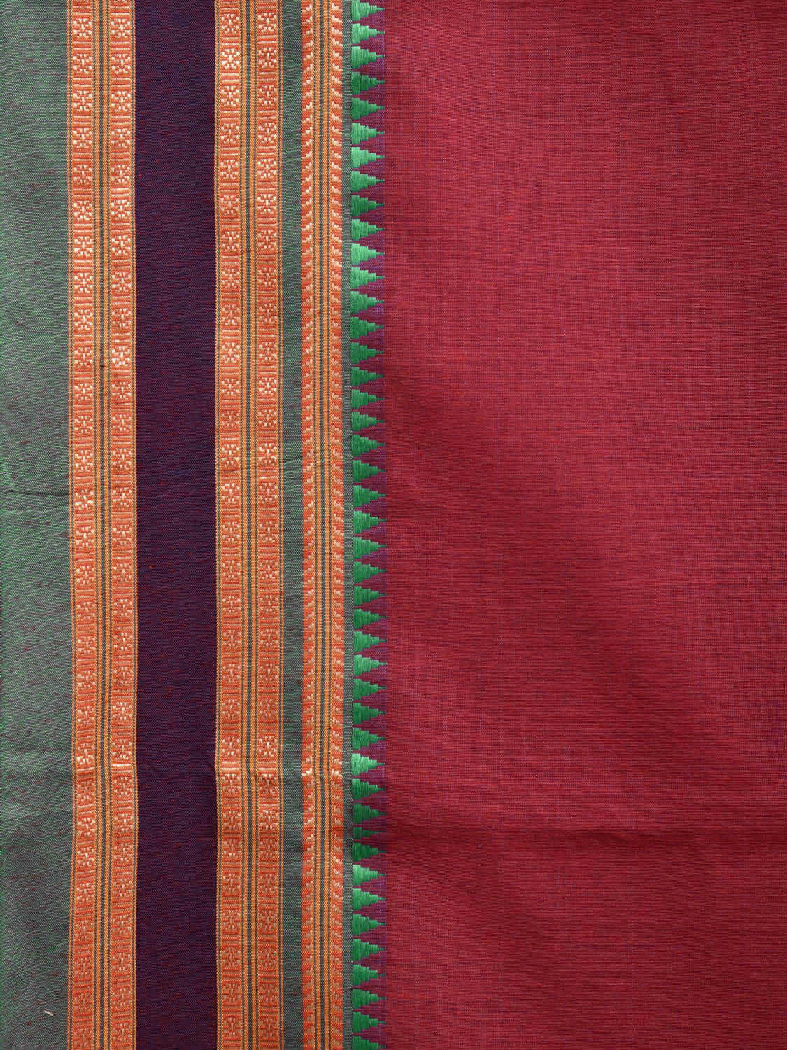 Maroon and Turquoise Bamboo Cotton Plain Saree with Strips Pallu Design No Blouse bc0464