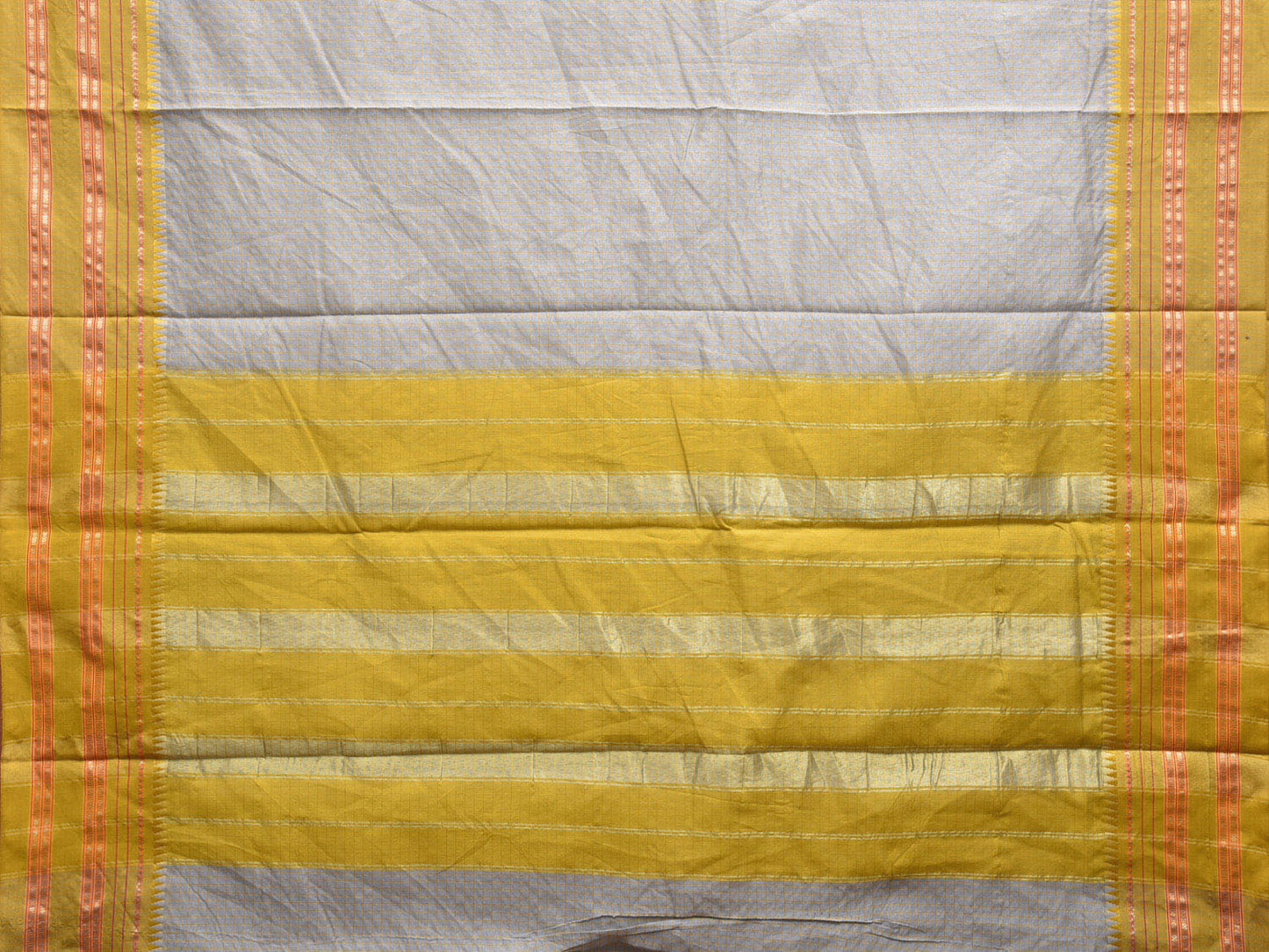 Light Grey and Green Bamboo Cotton Viscose Silk Saree with Checks Design No Blouse bc0466