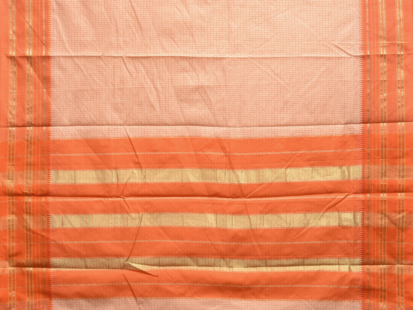 Cream and Orange Bamboo Cotton Viscose Silk Saree with Checks Design No Blouse bc0467