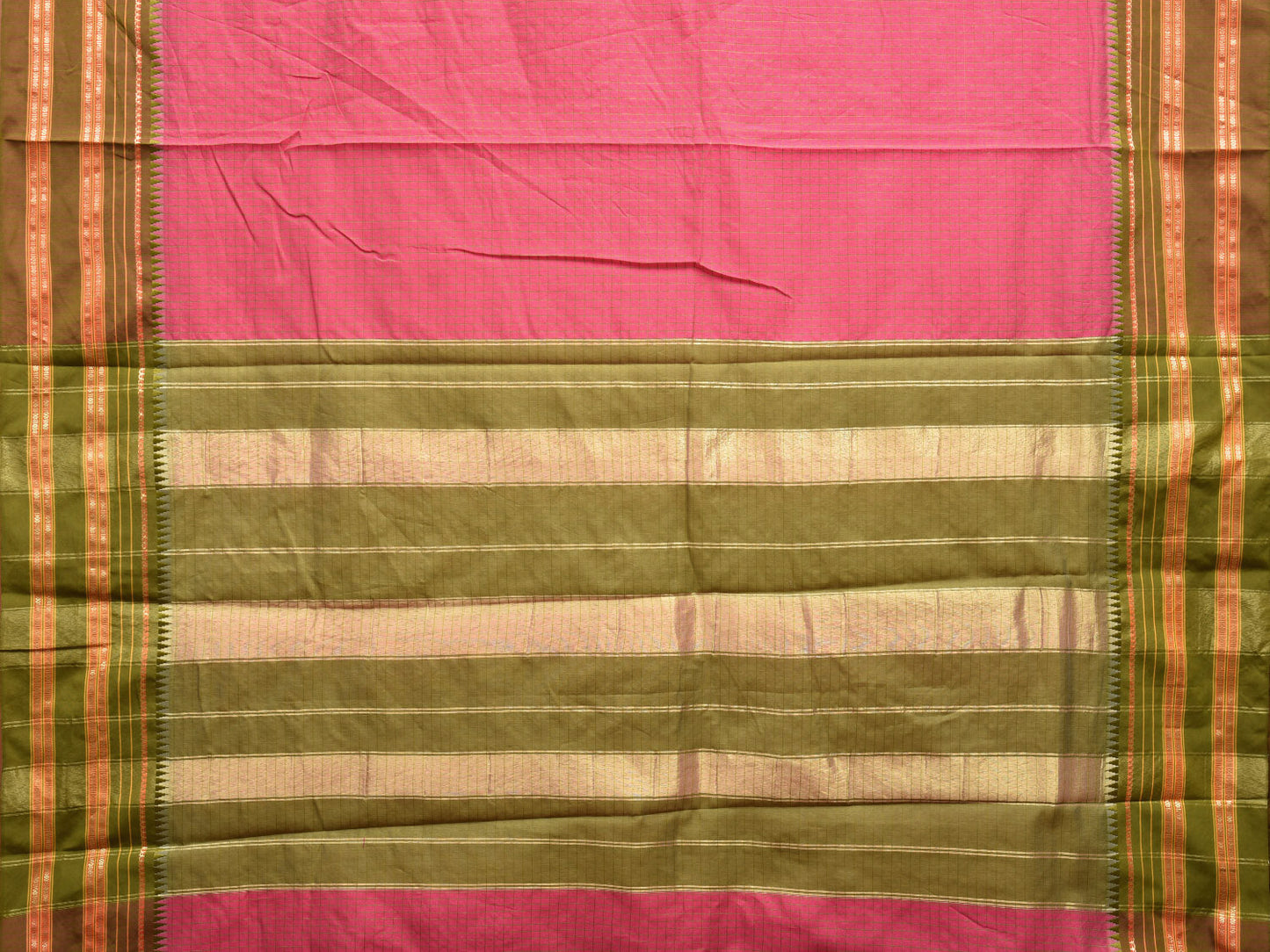 Pink and Green Bamboo Cotton Viscose Silk Saree with Checks Design No Blouse bc0468
