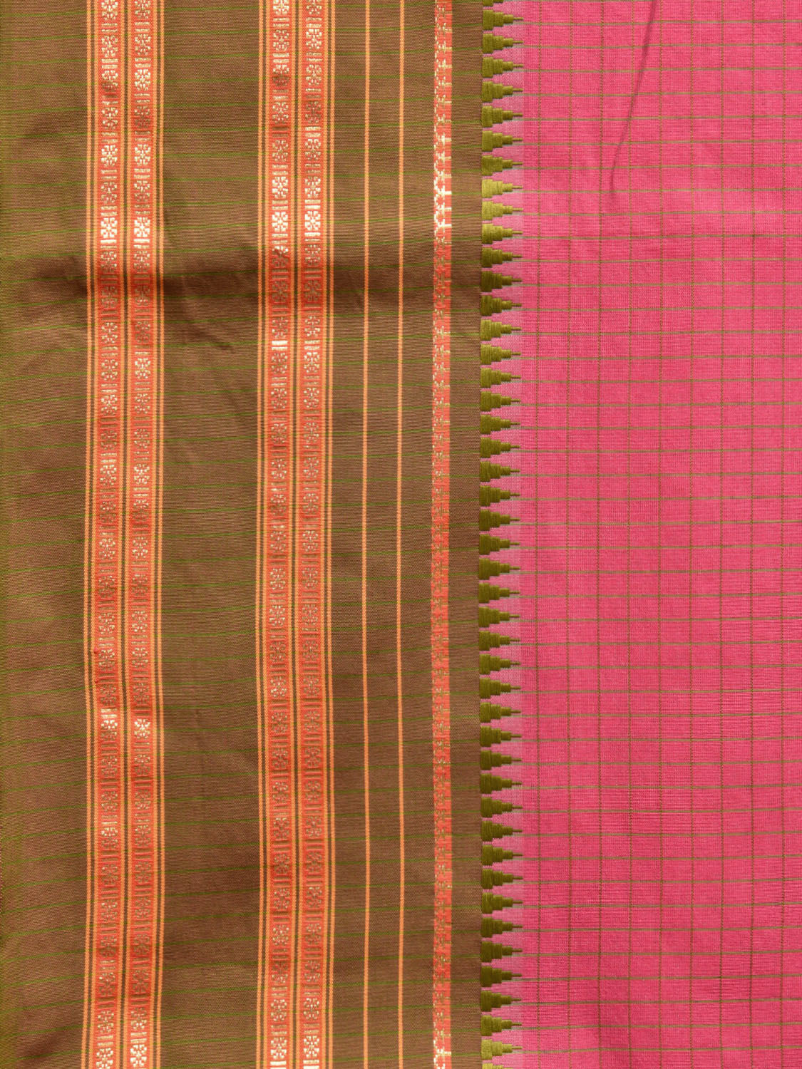 Pink and Green Bamboo Cotton Viscose Silk Saree with Checks Design No Blouse bc0468