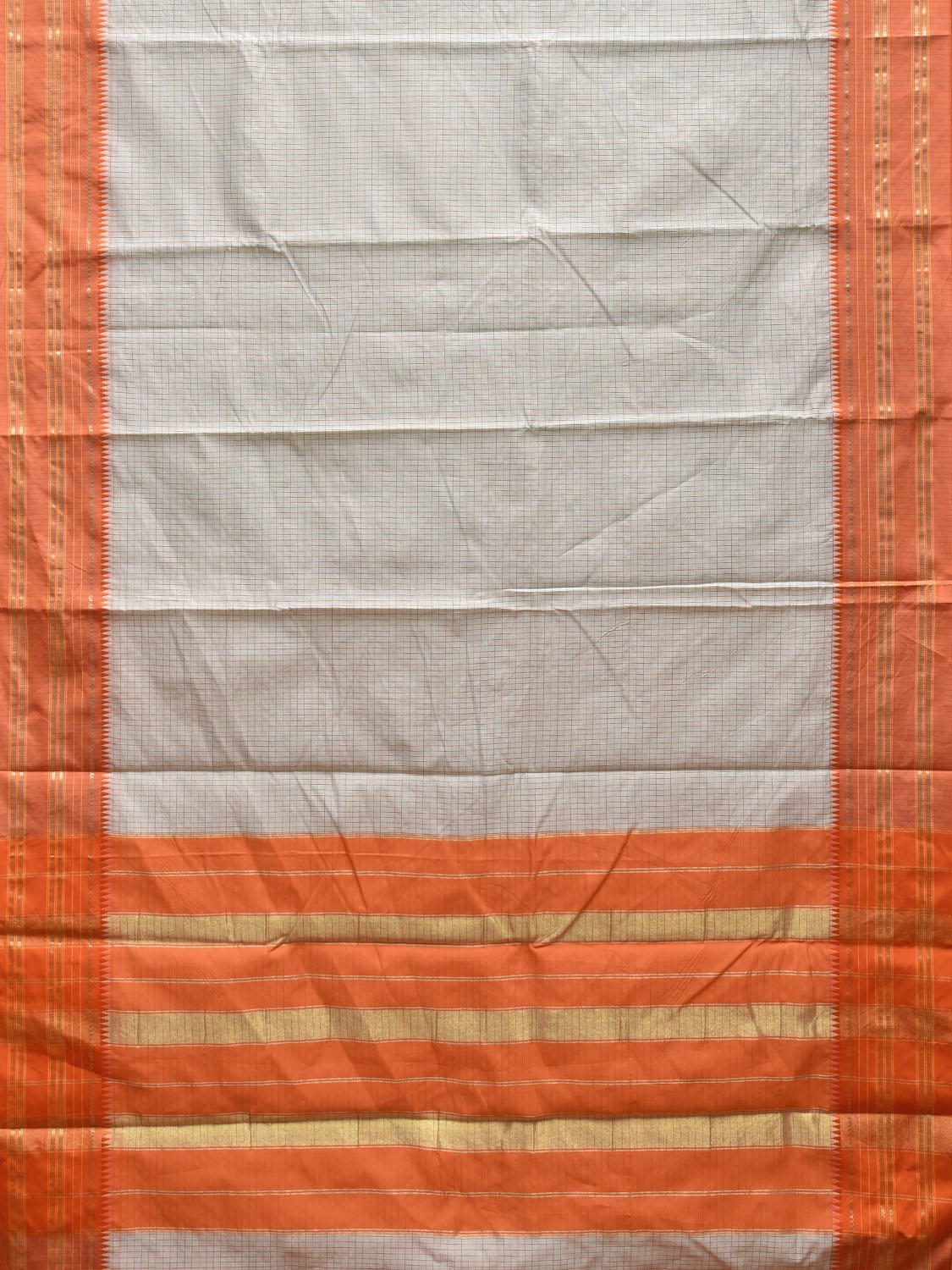 Sea Blue and Orange Bamboo Cotton Viscose Silk Saree with Checks Design No Blouse bc0469