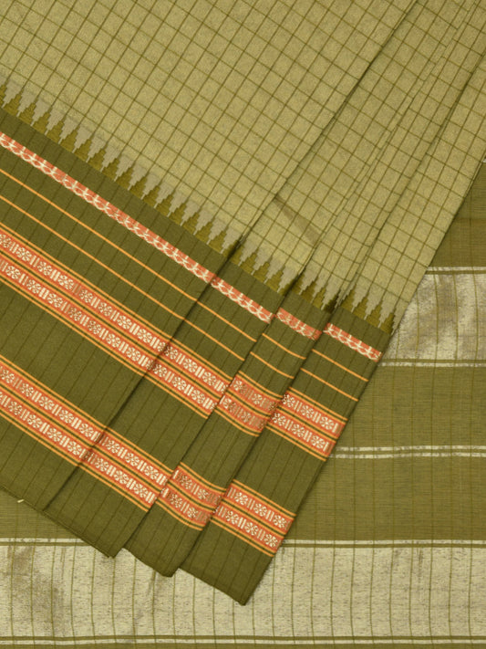 Green Bamboo Cotton Viscose Silk Saree with Checks Design No Blouse bc0470