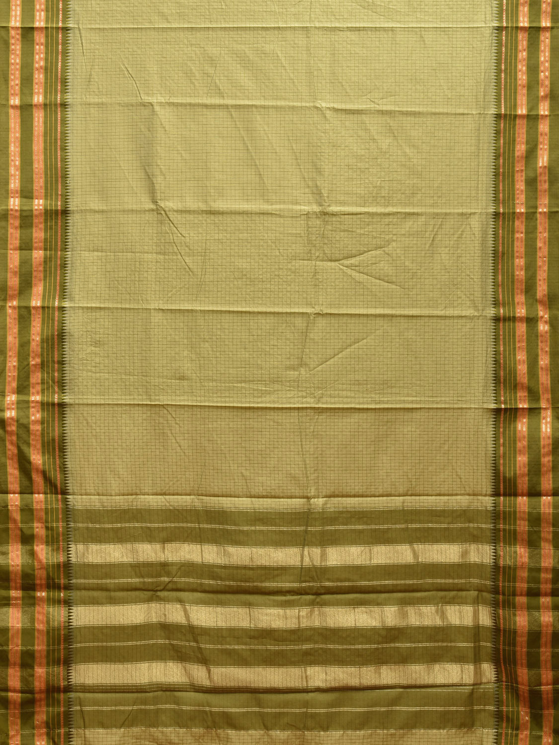 Green Bamboo Cotton Viscose Silk Saree with Checks Design No Blouse bc0470