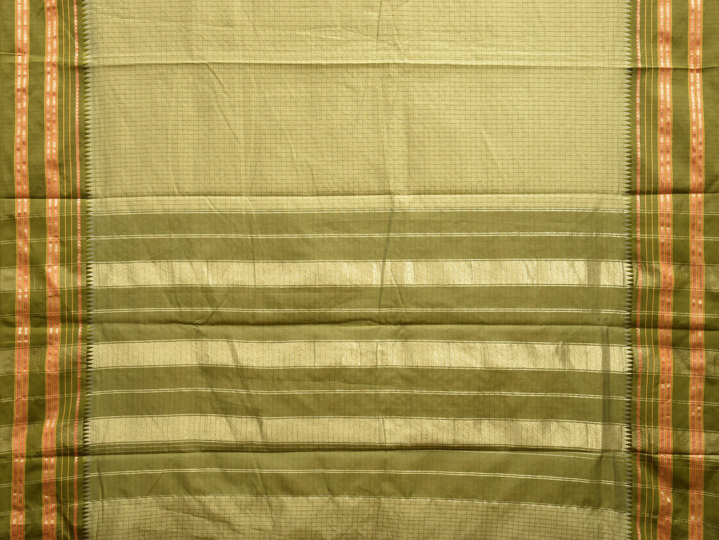 Green Bamboo Cotton Viscose Silk Saree with Checks Design No Blouse bc0470