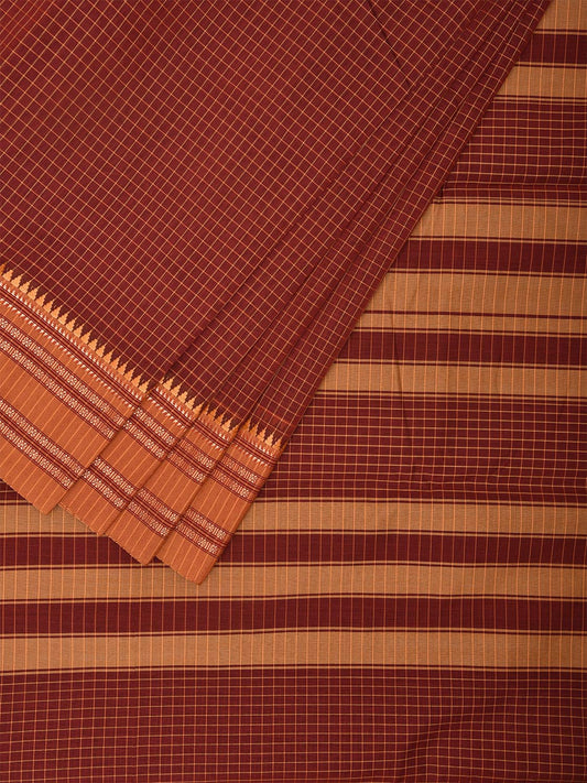 Maroon and Mustard Bamboo Cotton Saree with Checks Design No Blouse bc0475
