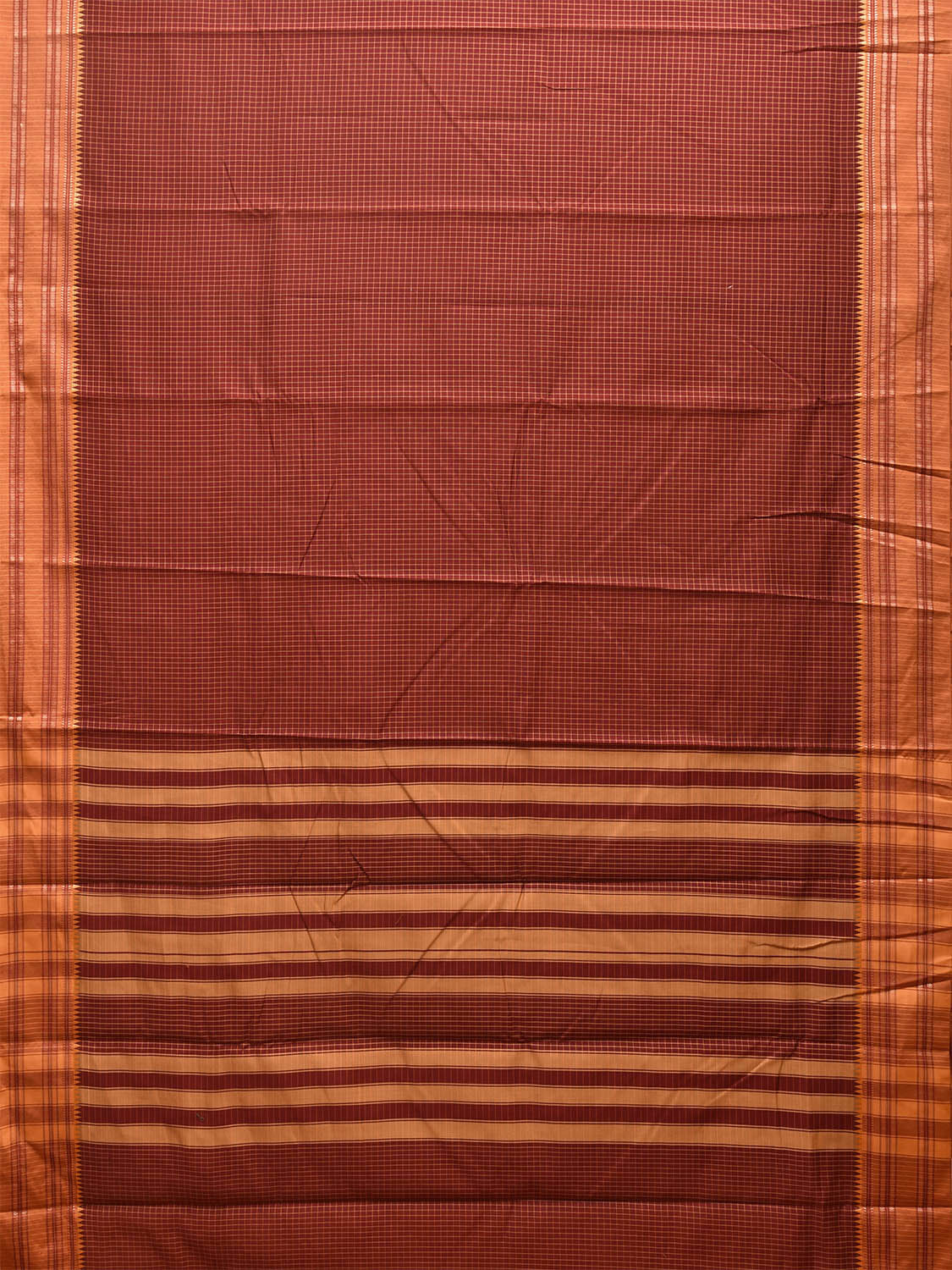 Maroon and Mustard Bamboo Cotton Saree with Checks Design No Blouse bc0475