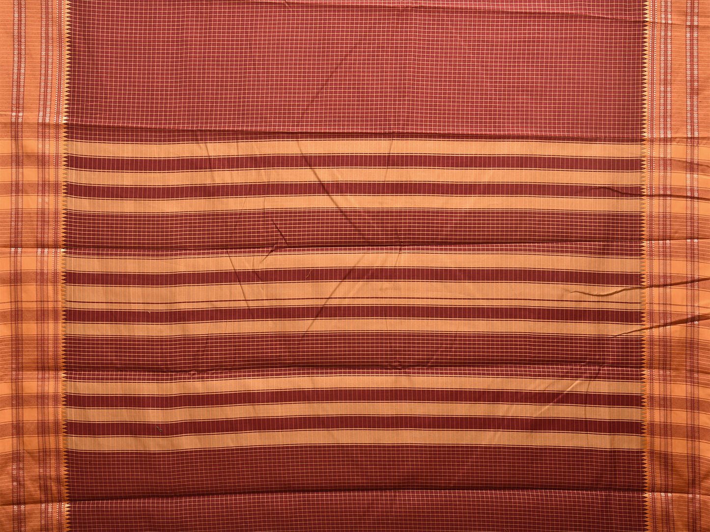 Maroon and Mustard Bamboo Cotton Saree with Checks Design No Blouse bc0475