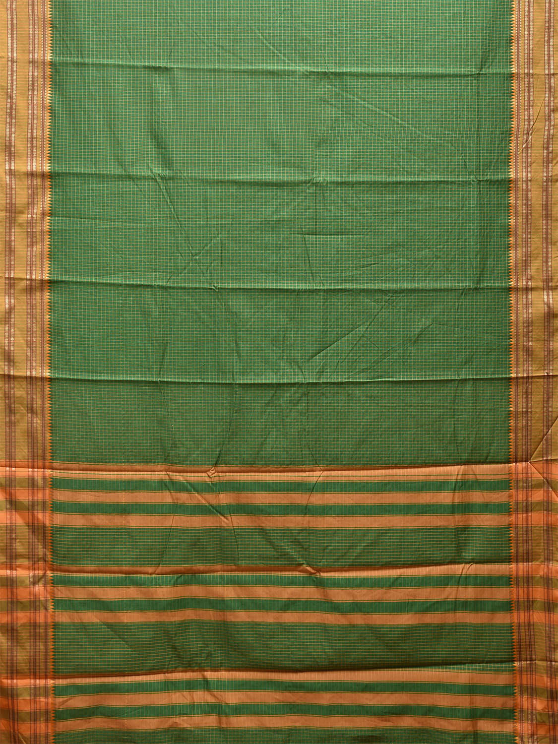 Green and Mustard Bamboo Cotton Saree with Checks Design No Blouse bc0476