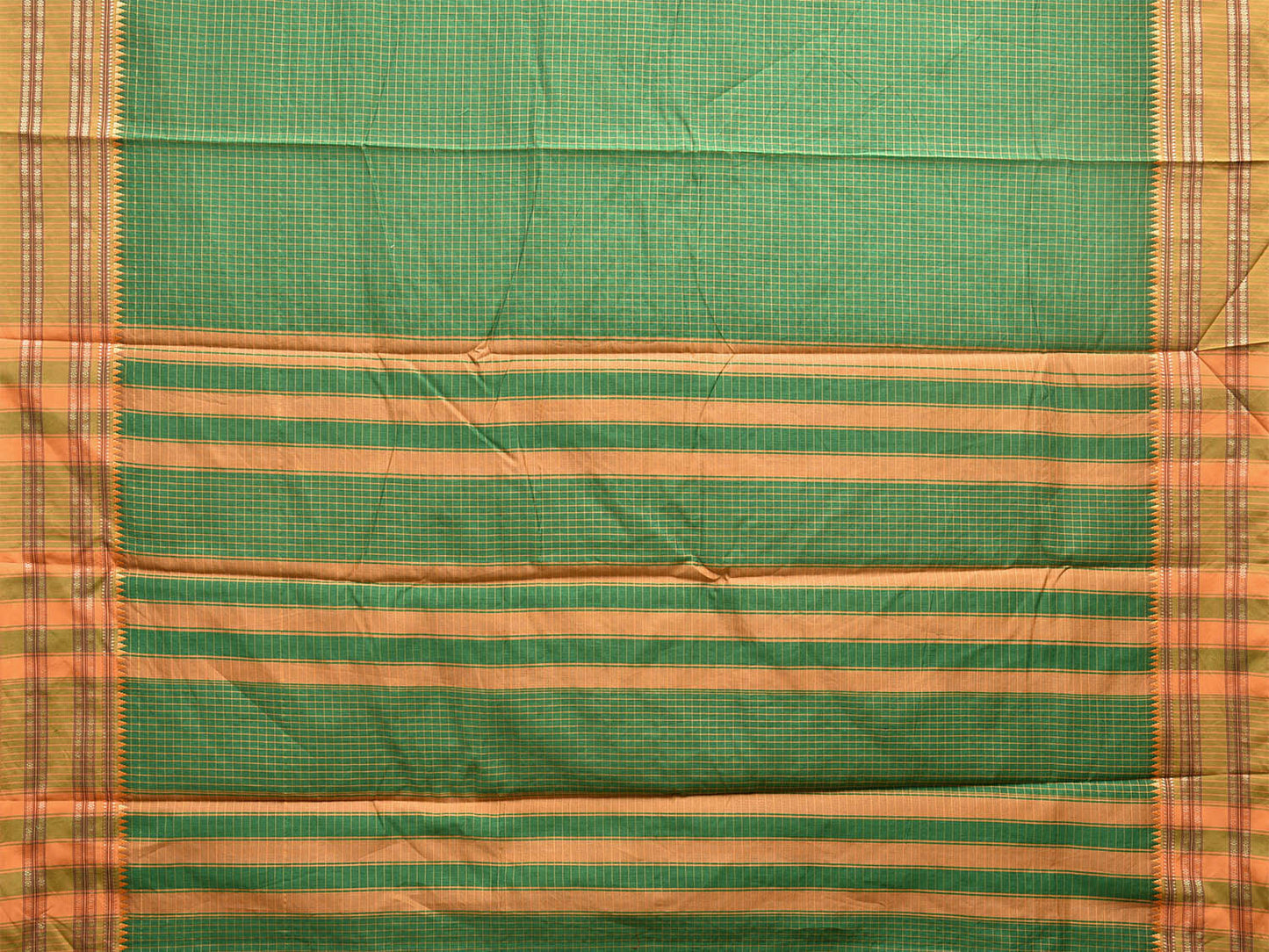 Green and Mustard Bamboo Cotton Saree with Checks Design No Blouse bc0476