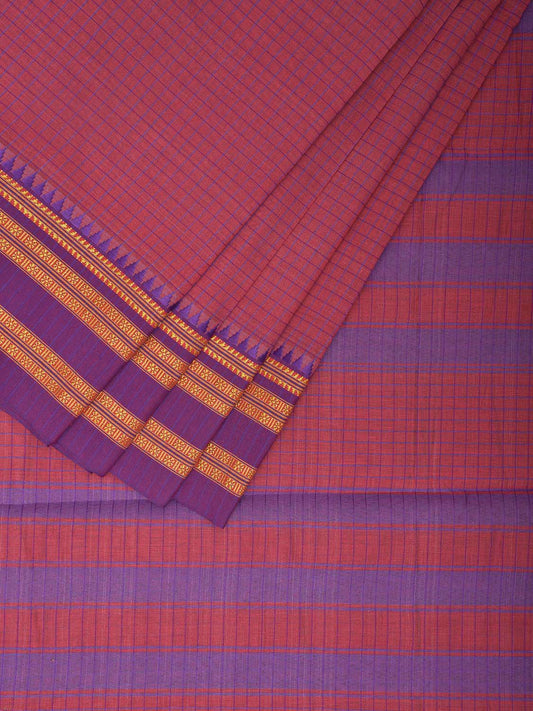 Pink and Lavender Bamboo Cotton Saree with Checks Design No Blouse bc0478