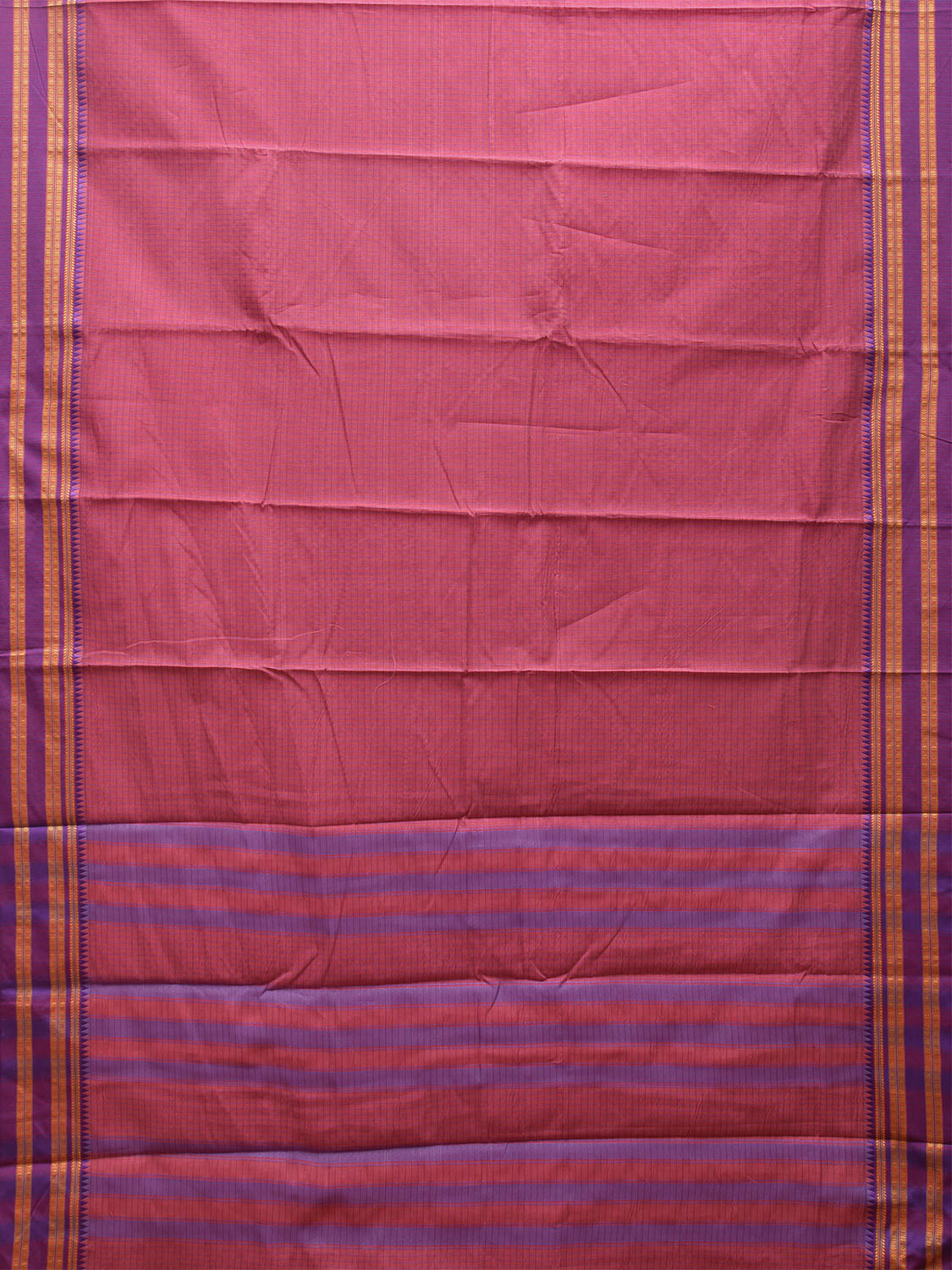 Pink and Lavender Bamboo Cotton Saree with Checks Design No Blouse bc0478