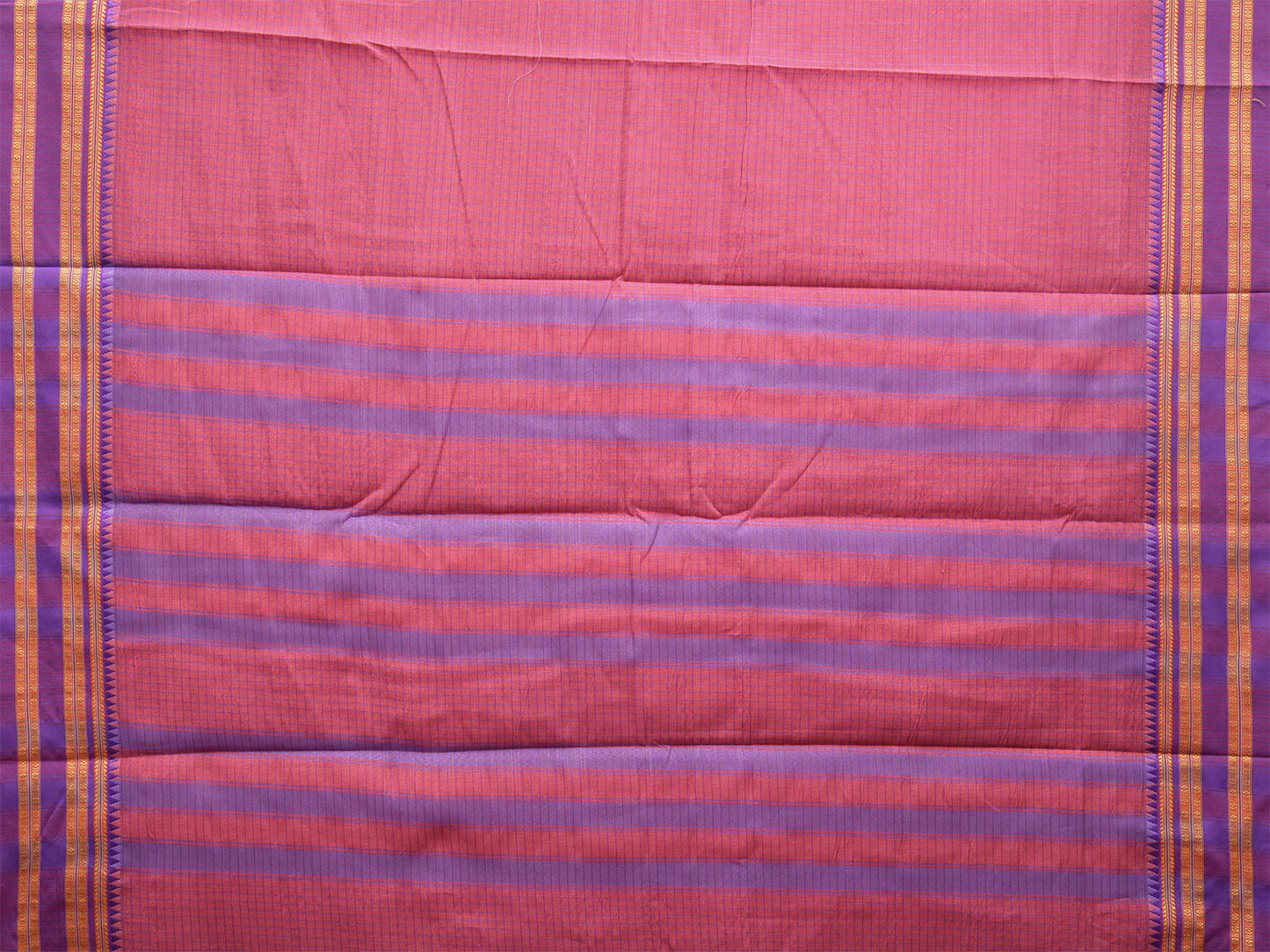 Pink and Lavender Bamboo Cotton Saree with Checks Design No Blouse bc0478