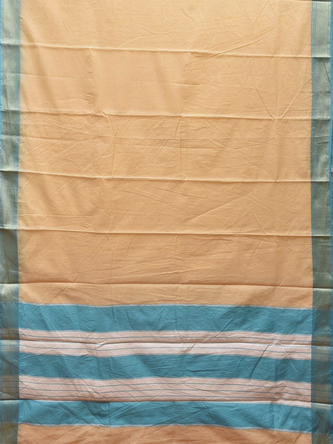 Light Yellow and Light Blue Bamboo Cotton Saree with Strips Design No Blouse bc0479