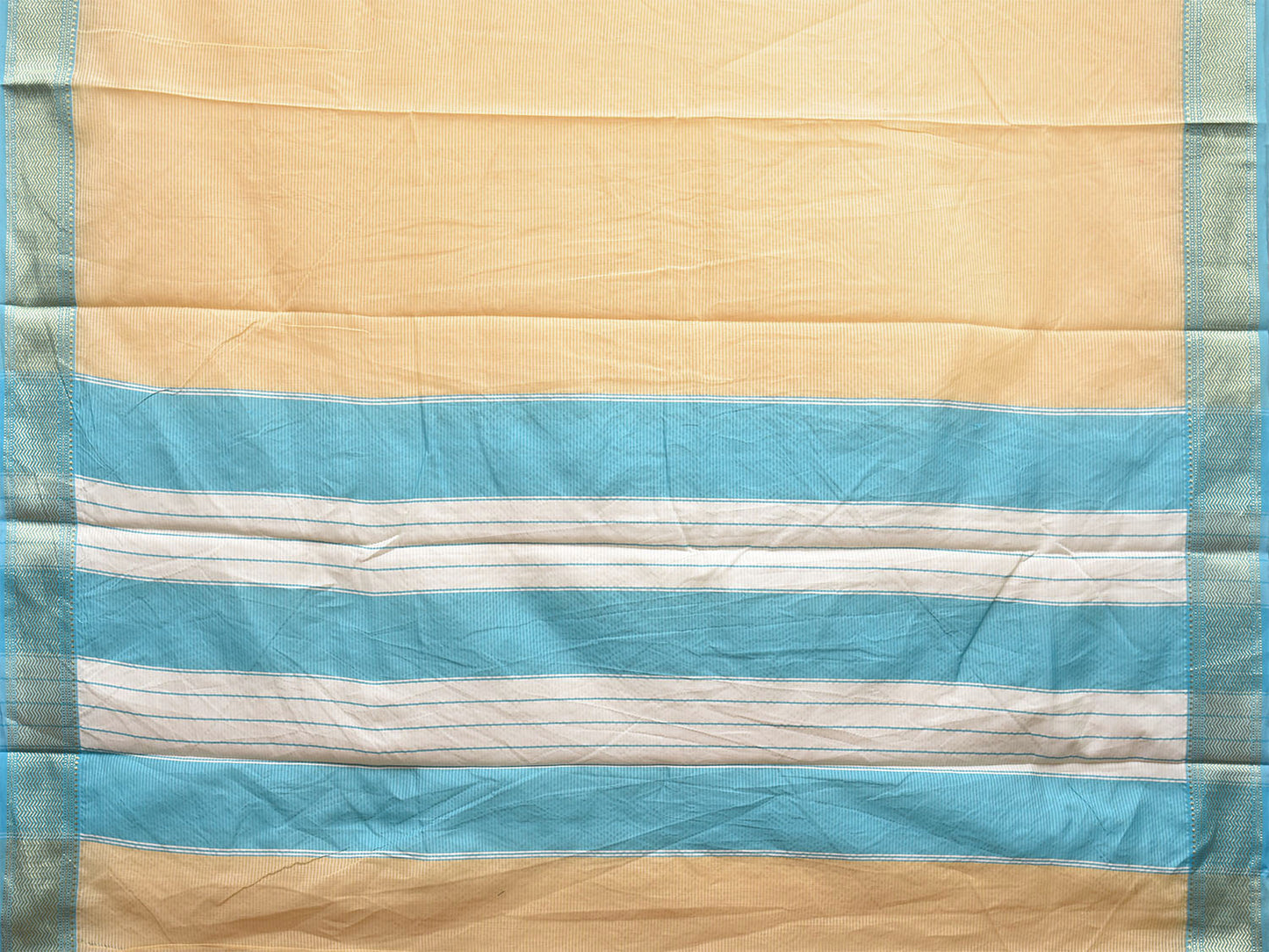 Light Yellow and Light Blue Bamboo Cotton Saree with Strips Design No Blouse bc0479