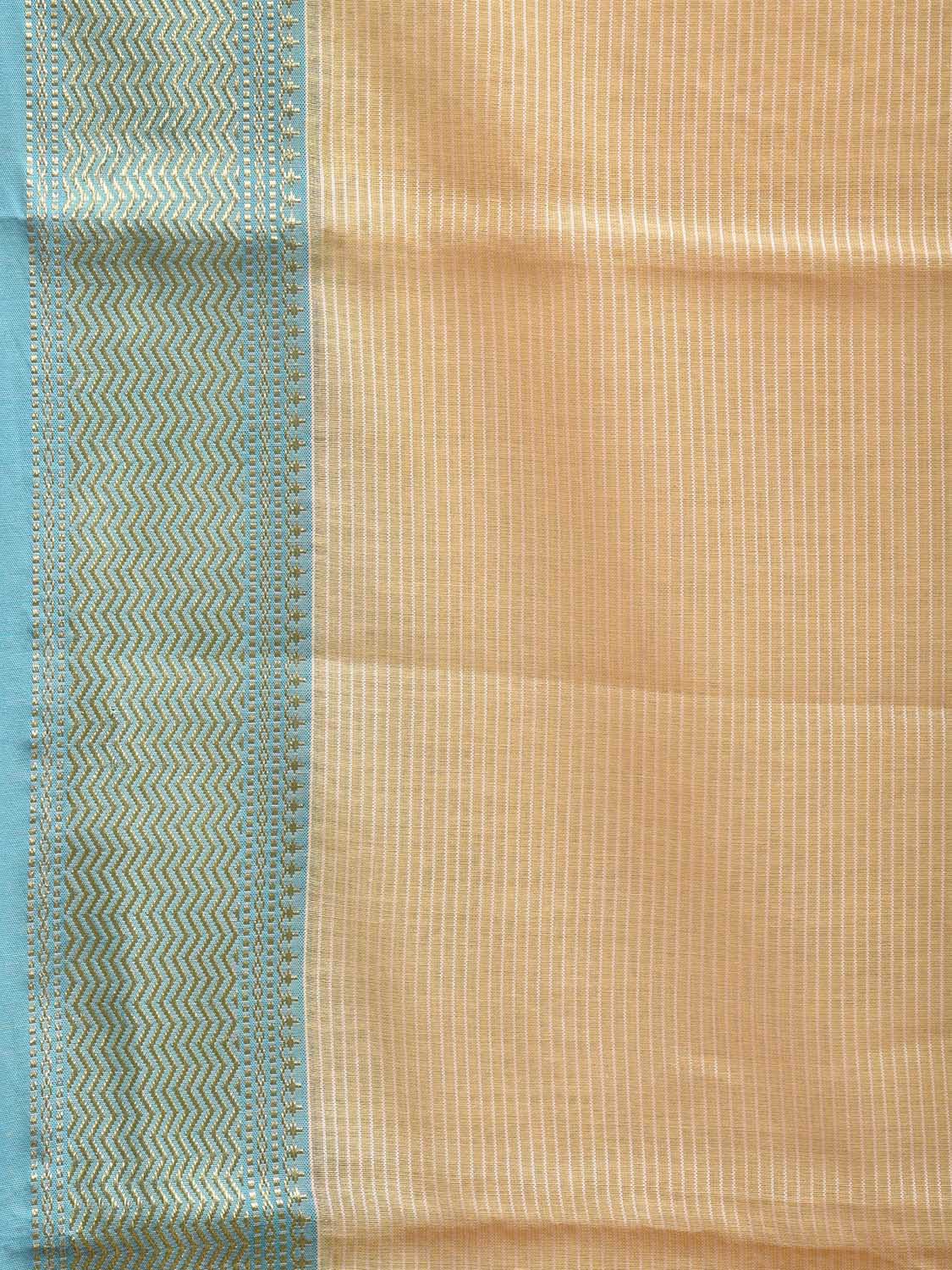 Light Yellow and Light Blue Bamboo Cotton Saree with Strips Design No Blouse bc0479