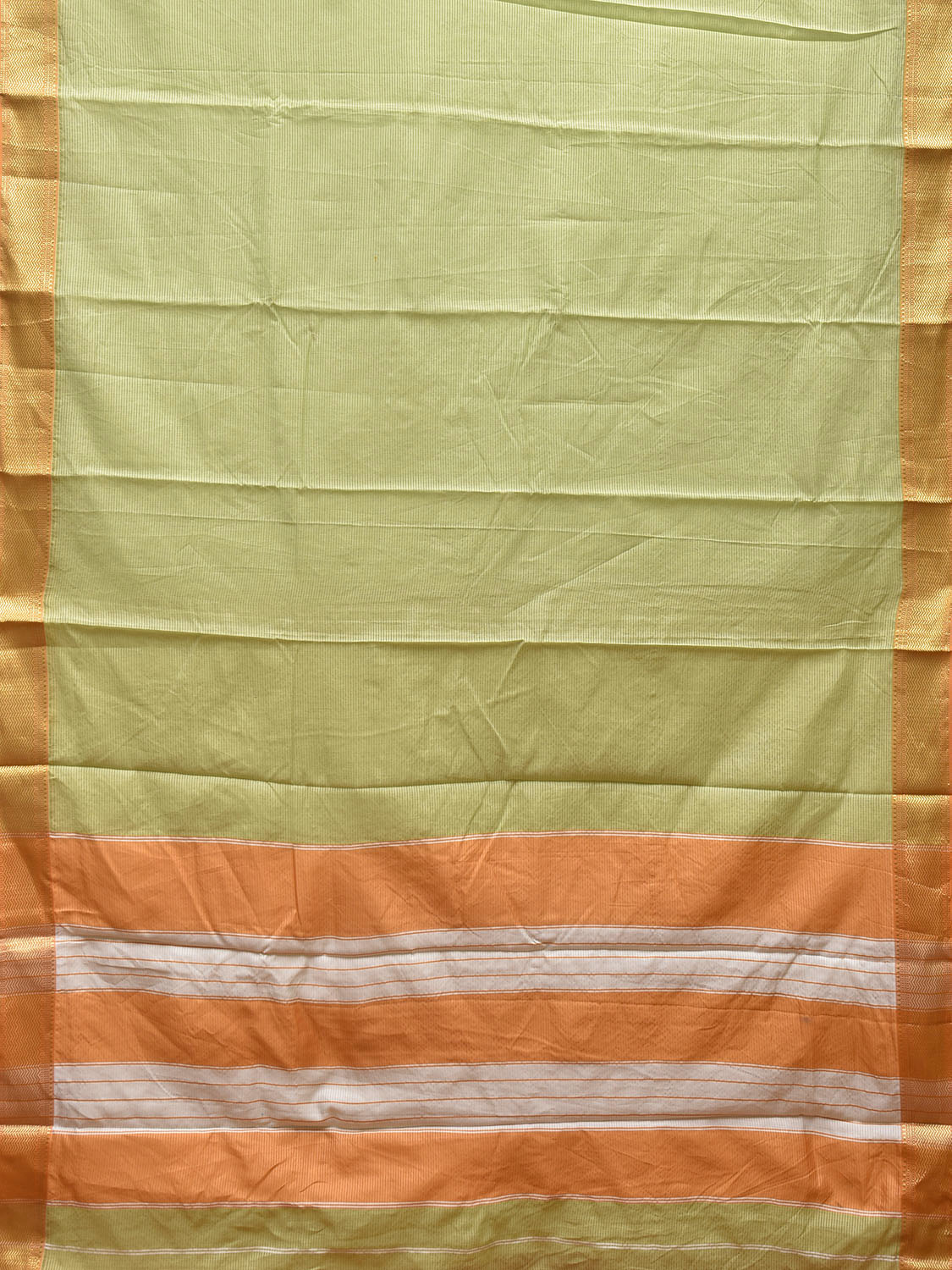 Light Green and Orange Bamboo Cotton Saree with Strips Design No Blouse bc0480