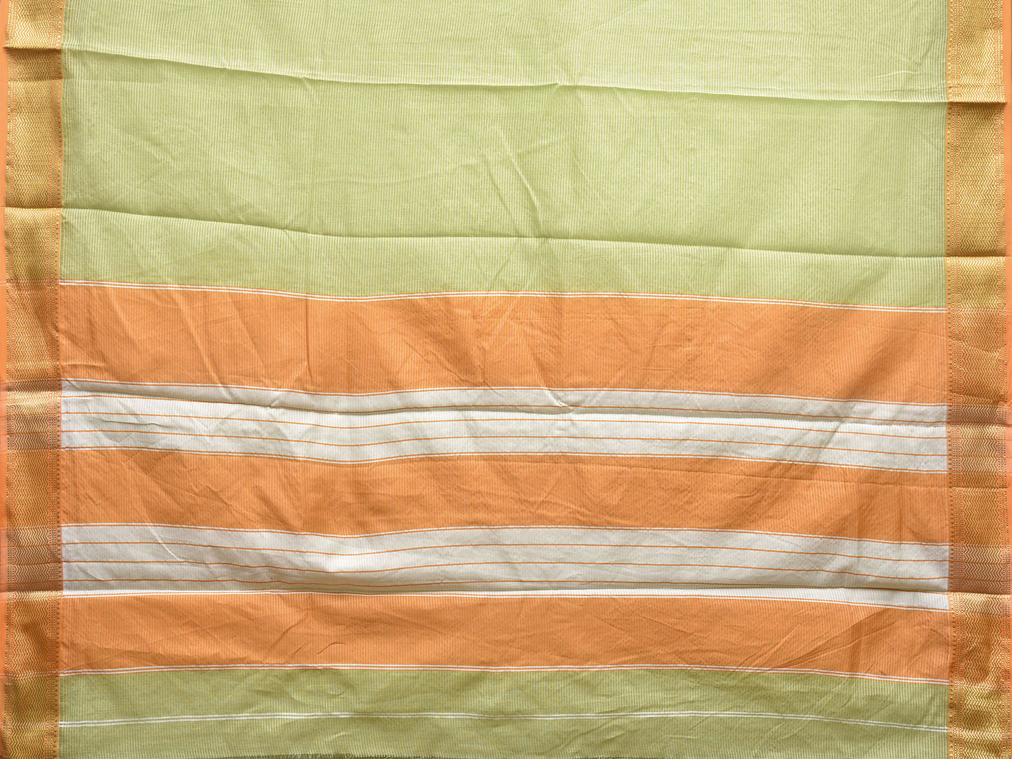 Light Green and Orange Bamboo Cotton Saree with Strips Design No Blouse bc0480