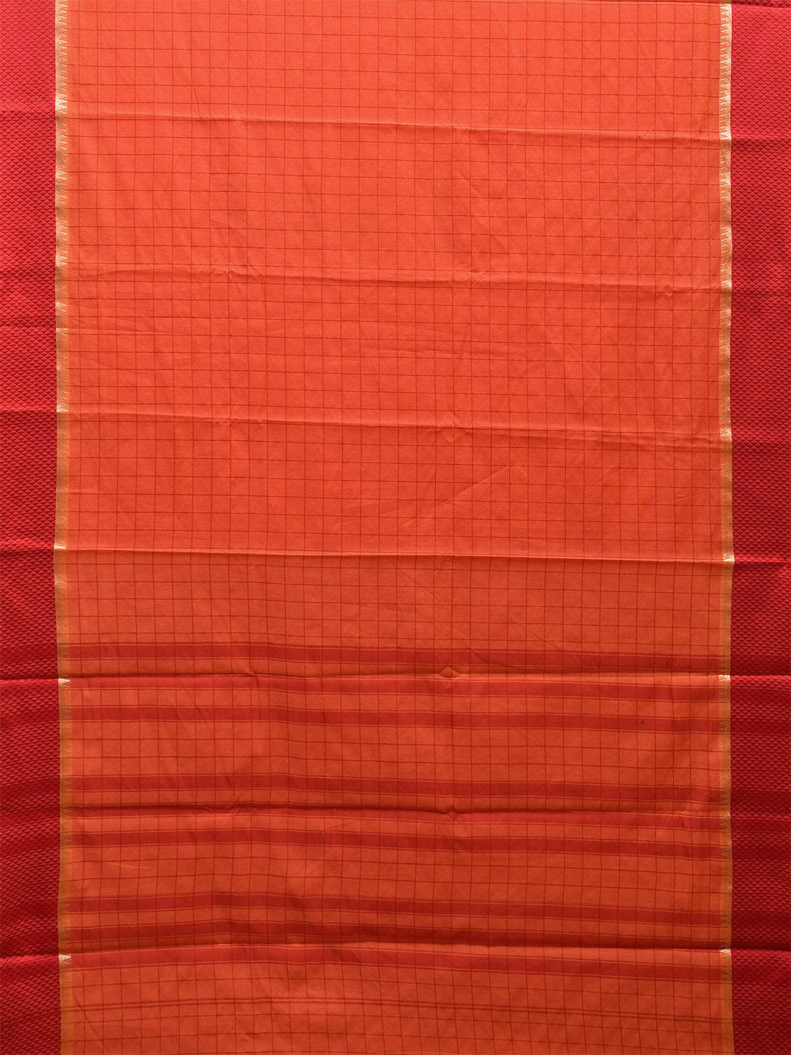 Orange and Red Bamboo Cotton Saree with Big Checks Design No Blouse bc0481