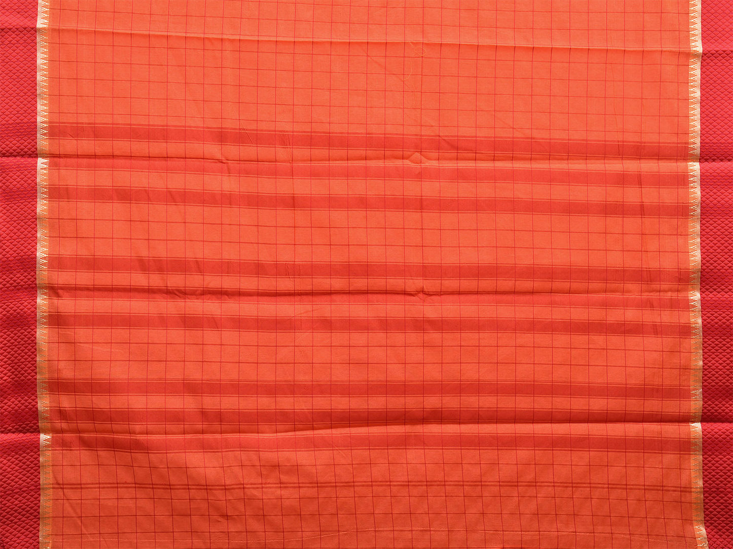 Orange and Red Bamboo Cotton Saree with Big Checks Design No Blouse bc0481
