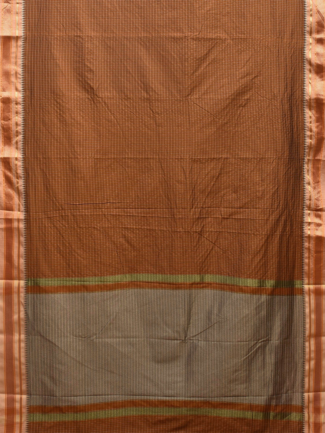 Light Brown and Grey Bamboo Cotton Viscose Silk Saree with Checks Design No Blouse bc0482