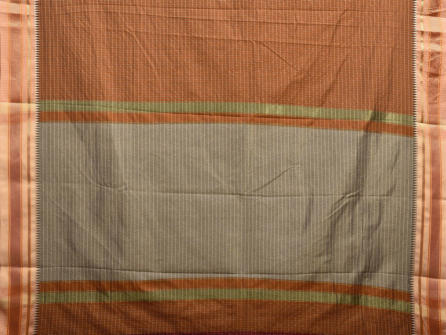 Light Brown and Grey Bamboo Cotton Viscose Silk Saree with Checks Design No Blouse bc0482