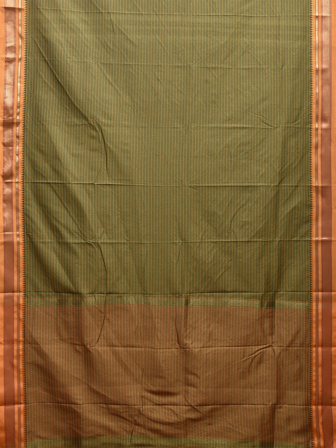 Olive and Mustard Bamboo Cotton Viscose Silk Saree with Strips Design No Blouse bc0483